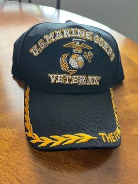 U.S. Marine Corps Veteran Embroidered Cap - Black with Gold Accents